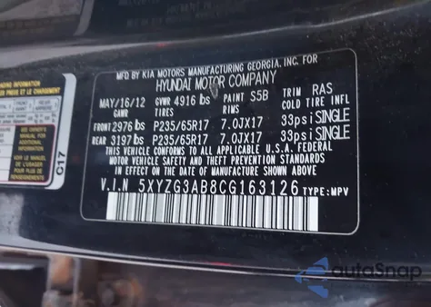 2012 Hyundai Santa Fe Gls from USA, damaged, VIN 5XYZG3AB8CG163126